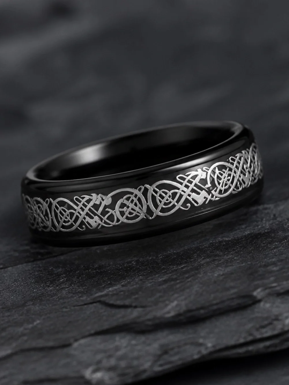 Luxury Collection Titanium Steel Black/Silver Intricate Design Inlay SZ. 14